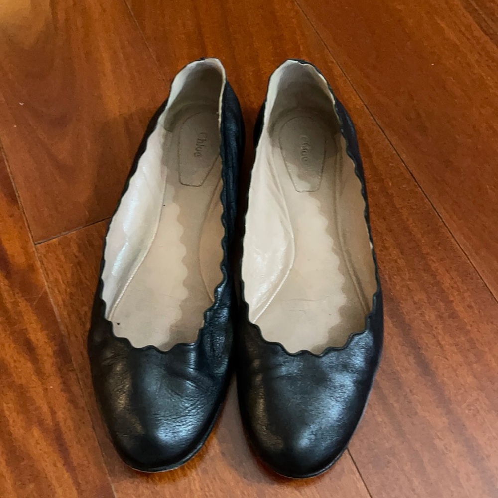 Chloe Lauren Scalloped Leather Ballet Flats